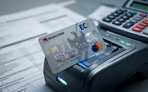 Eine deutsche EC-Bankkarte, die teilweise in ein Kartenlesegerät eingeführt ist, mit unscharfen Finanzdokumenten im Hintergrund. - Foto: über boerse-global.de