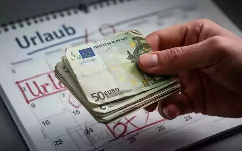 Eine Hand hält einen kleinen Stapel Euro-Banknoten vor einem unscharfen Kalenderblatt mit dem Wort „Urlaub“. - Foto: über boerse-global.de