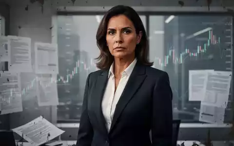 Dr. Liliana Santos, eine Frau in professioneller Kleidung, steht in einem Finanzbüro vor unscharfen Dokumenten und einer Aktienkurve. - Foto: über boerse-global.de