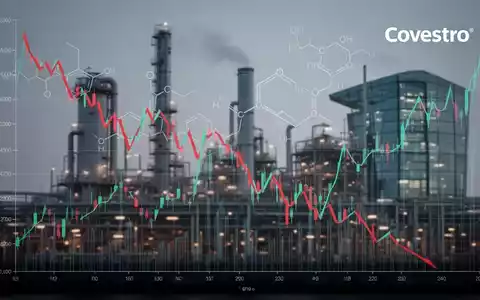 Grafische Darstellung eines fallenden Aktiencharts mit chemischer Struktur, im Hintergrund eine Industrieanlage, die das Ende von Covestro im DAX und die Übernahme durch ADNOC symbolisiert. - Foto: über boerse-global.de