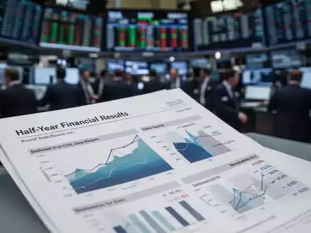 Nahaufnahme eines Finanzberichts mit Diagrammen und Zahlen, im Hintergrund ein unscharfer Börsenhandelssaal. - Foto: über boerse-global.de