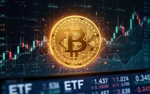 Ein goldenes Bitcoin-Symbol leuchtet über abstrakten Finanzdiagrammen und Datenströmen, die hohe Renditen und Marktaktivität andeuten. - Foto: über boerse-global.de