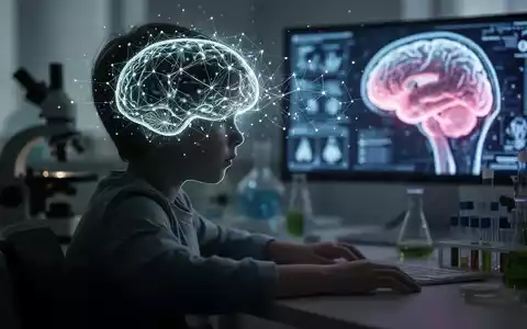 Kindersilhouette mit neuronalem Netzmuster am Kopf, umgeben von wissenschaftlichen Instrumenten und einem digitalen Gehirnscan, symbolisiert ADHS-Forschung. - Foto: über boerse-global.de