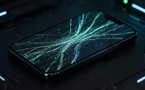 Nahaufnahme eines Smartphone-Bildschirms mit leuchtenden, abstrakten Linien und Binärcode, der eine digitale Schwachstelle darstellt. - Foto: über boerse-global.de