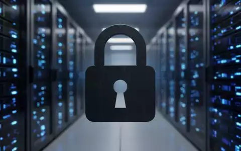 Digital padlock icon over a blurred background of a data center with glowing server lights, symbolizing ransomware and data breaches. - Foto: über boerse-global.de
