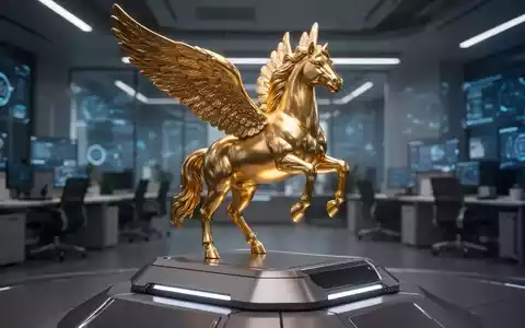 Eine goldene Pegasus-Statue auf einem futuristischen Sockel in einem modernen Technologiebüro. - Foto: über boerse-global.de