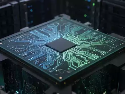 Close-up of a glowing microchip with intricate blue and green circuits, suggesting advanced technology and security. - Foto: über boerse-global.de