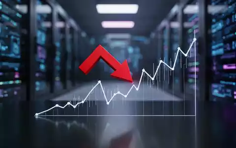 Roter, nach unten zeigender Pfeil durchdringt stilisierten Aktienchart vor verschwommenem, futuristischem Rechenzentrum. - Foto: über boerse-global.de