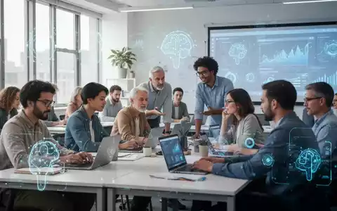 Eine Gruppe von Erwachsenen lernt in einem modernen Klassenzimmer, umgeben von Laptops und Bildschirmen. - Foto: über boerse-global.de