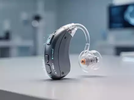 Ein modernes Cochlea-Implantat mit elegantem Design liegt auf einer sauberen Oberfläche, umgeben von weichem, diffusem Licht. - Foto: über boerse-global.de