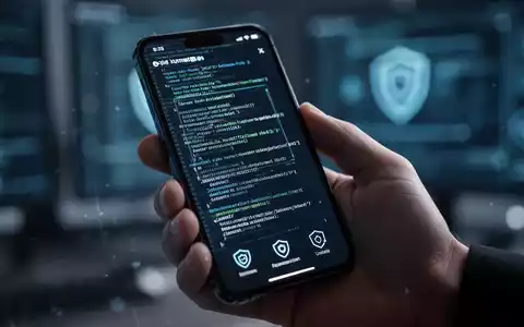Close-up of a hand holding a smartphone displaying a beta software update screen with security icons and code. - Foto: über boerse-global.de