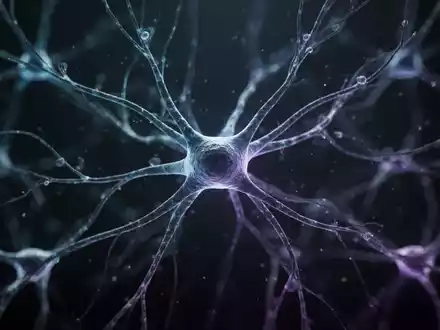 Abstrakte Darstellung von Neuronen und Synapsen, die mit blauem und violettem Licht leuchten, symbolisiert neurologische Forschung. - Foto: über boerse-global.de