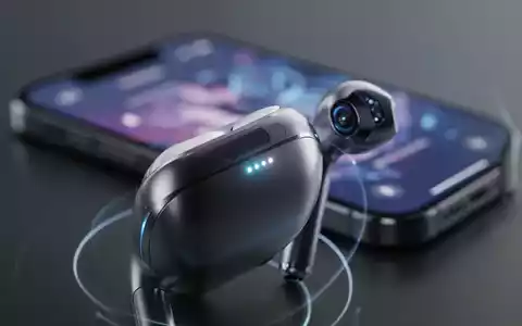 A futuristic Apple earbud with a glowing light, connected to a blurred, borderless smartphone display. - Foto: über boerse-global.de