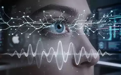 Ein stilisiertes neuronales Netzwerk verbindet ein Auge mit digitalen Datenströmen, darüber schwebt eine Siri-Wellenform. - Foto: über boerse-global.de