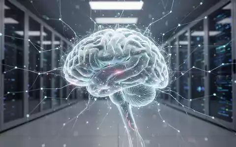 A glowing neural network converging on a digital brain, with a blurred modern innovation hub in the background, symbolizing AI strategy. - Foto: über boerse-global.de