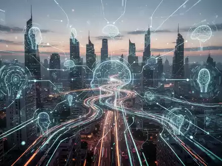 Abstract representation of interconnected AI systems, digital pathways, and holographic interfaces, symbolizing advanced technology integration. - Foto: über boerse-global.de