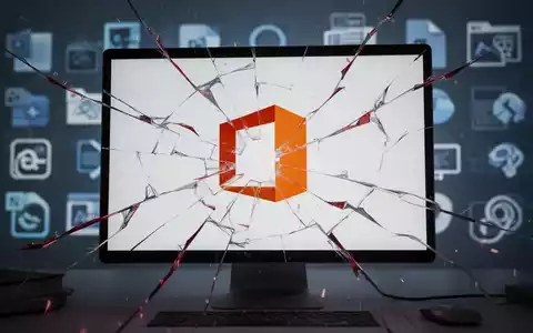 A fractured computer screen displaying the Microsoft Office logo, with jagged red lines symbolizing a technical error. - Foto: über boerse-global.de