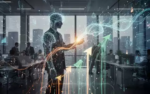 A human silhouette against a backdrop of glowing digital data streams and neural network patterns, symbolizing AI integration in HR. - Foto: über boerse-global.de