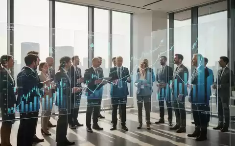 Geschäftsleute in einem modernen Büro, die Finanzdaten auf transparenten Bildschirmen analysieren und auf Wachstum hindeuten. - Foto: über boerse-global.de