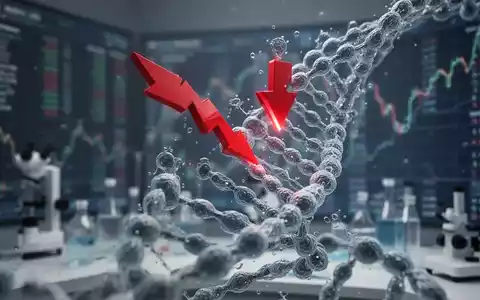 Ein roter Abwärtspfeil durchbohrt eine stilisierte DNA-Helix, um den Kursrückgang einer Biotechnologieaktie darzustellen. - Foto: über boerse-global.de