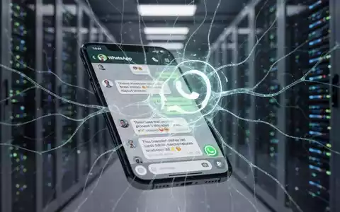 Ein Smartphone-Bildschirm mit WhatsApp-Chat, überlagert von leuchtenden KI-Linien, vor einem unscharfen Rechenzentrum. Symbolisiert Datenschutz und KI-Integration. - Foto: über boerse-global.de