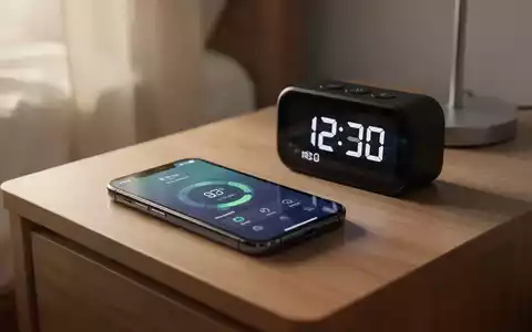 A smartphone displaying an alarm clock interface on a bedside table in soft morning light. - Foto: über boerse-global.de