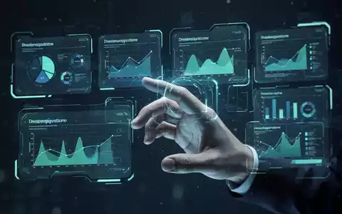 A hand interacting with a holographic interface showing financial charts and presentation slides, symbolizing AI-powered productivity. - Foto: über boerse-global.de