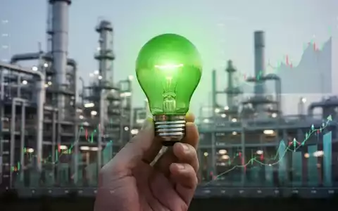Eine Hand hält eine leuchtende grüne Glühbirne, im Hintergrund eine Industrieanlage und Finanzdiagramme, symbolisiert Genehmigung und grüne Energie. - Foto: über boerse-global.de