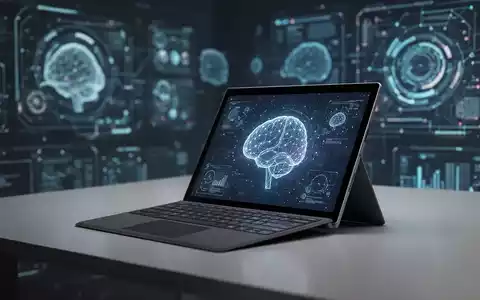 A sleek Microsoft Surface Pro device on a modern desk, with blurred futuristic tech in the background, symbolizing AI and performance. - Foto: über boerse-global.de