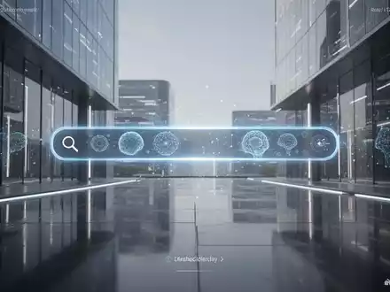 A glowing, unified search bar on a futuristic desktop interface, representing the integration of AI into macOS search. The screen reflects modern architecture. - Foto: über boerse-global.de