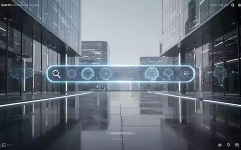 A glowing, unified search bar on a futuristic desktop interface, representing the integration of AI into macOS search. The screen reflects modern architecture. - Foto: über boerse-global.de