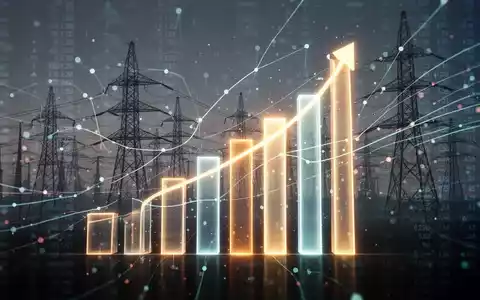 Ein stilisierter, leuchtender Balkendiagramm mit Aufwärtstrend über abstrakter Energieinfrastruktur und Finanzdaten. - Foto: über boerse-global.de
