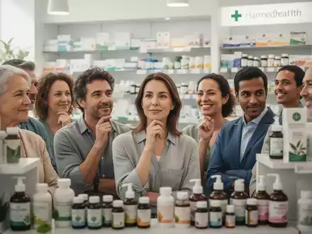 Menschen in einer Apotheke oder einem Reformhaus, umgeben von homöopathischen Mitteln und Naturprodukten, was Wachstum im Markt andeutet. - Foto: über boerse-global.de