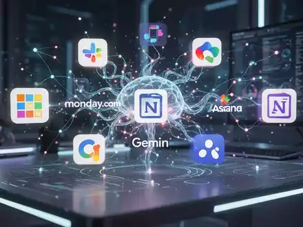 A glowing neural network connecting various productivity app icons on a futuristic desk, symbolizing AI-driven task management and integration. - Foto: über boerse-global.de