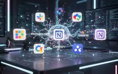 A glowing neural network connecting various productivity app icons on a futuristic desk, symbolizing AI-driven task management and integration. - Foto: über boerse-global.de