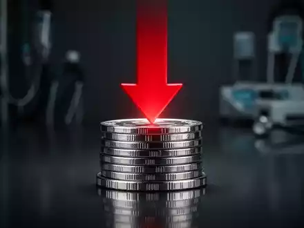 Ein roter Pfeil zeigt nach unten und durchbohrt einen Stapel silberner Münzen, der finanzielle Belastung symbolisiert. - Foto: über boerse-global.de