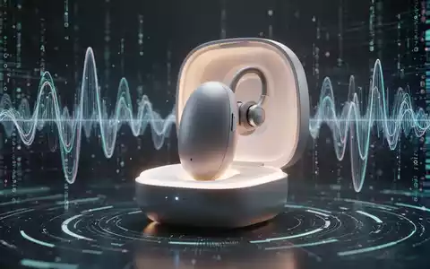 A sleek, futuristic, minimalist behind-the-ear AI device with a soft glow, surrounded by abstract digital sound waves and data streams. - Foto: über boerse-global.de