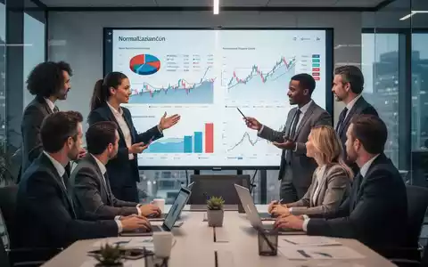 Geschäftsleute besprechen Diagramme und Daten auf einem Bildschirm, symbolisch für die Lohnentwicklung und Wirtschaftsanalysen im Euroraum. - Foto: über boerse-global.de