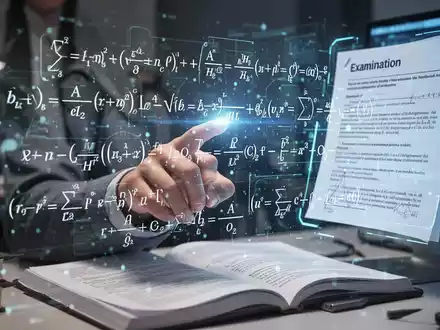 A student's hand interacts with a holographic projection of exam papers and formulas, illustrating AI's role in education. - Foto: über boerse-global.de