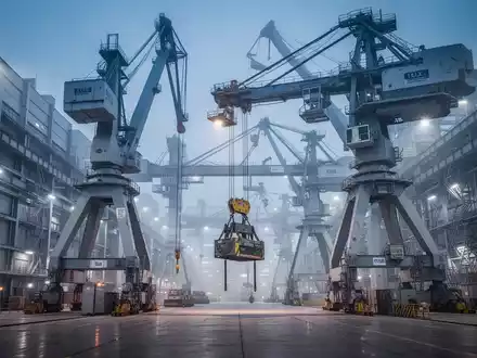 Moderne Industrieanlage mit großen Kränen in Aktion, die Effizienz und Schwertransport symbolisieren. - Foto: über boerse-global.de