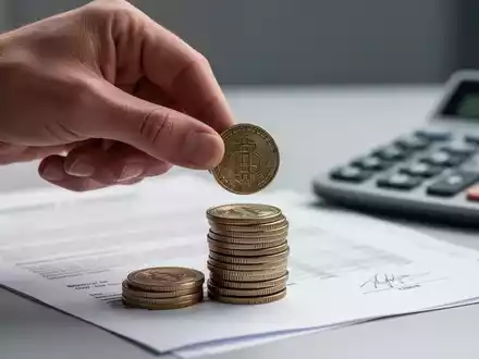 Eine Hand legt eine Münze auf einen Stapel, unscharfer Hintergrund mit Dokumenten, symbolisiert Sozialpolitik und Vermögensgrenzen. - Foto: über boerse-global.de