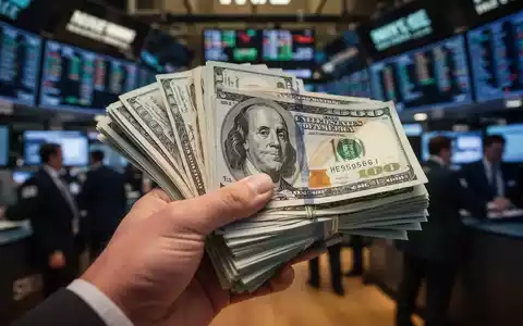 Nahaufnahme einer Hand, die einen Stapel Geldscheine hält, mit unscharfem Hintergrund einer geschäftigen Börse. - Foto: über boerse-global.de