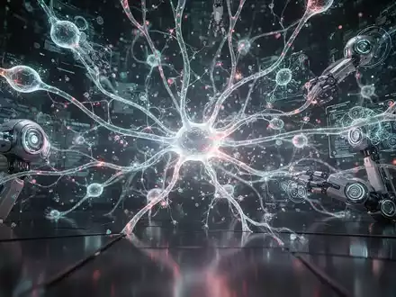 Abstract digital network with glowing lines and nodes, representing open-source AI and complex data processing in a dark, futuristic setting. - Foto: über boerse-global.de