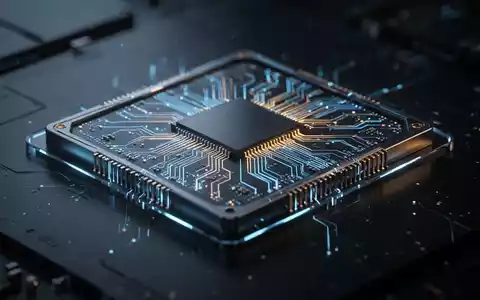 Nahaufnahme eines modernen CPU-Mikrochips mit komplexen Schaltkreisen, der blau und golden leuchtet. - Foto: über boerse-global.de
