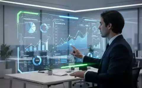 Eine Person interagiert mit einer futuristischen, holografischen Finanzplanungs-Oberfläche in einem modernen Büro. - Foto: über boerse-global.de