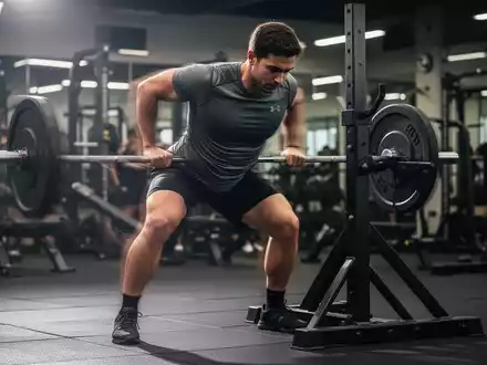 Eine Person führt die Übung „Landmine University Stepback Press“ mit einer Langhantel und einem Landmine-Aufsatz in einem Fitnessstudio aus. - Foto: über boerse-global.de