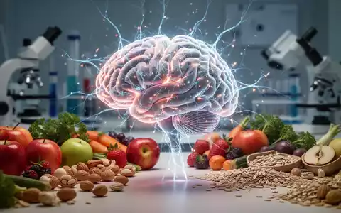 Ein stilisiertes Gehirn mit leuchtenden neuronalen Netzwerken, umgeben von gesunden Lebensmitteln und Forschungsgeräten. - Foto: über boerse-global.de