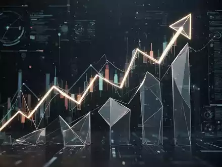 Ein stilisierter, aufwärts gerichteter Börsenchart mit leuchtenden Linien und geometrischen Formen vor einem dunklen, technologischen Hintergrund. - Foto: über boerse-global.de
