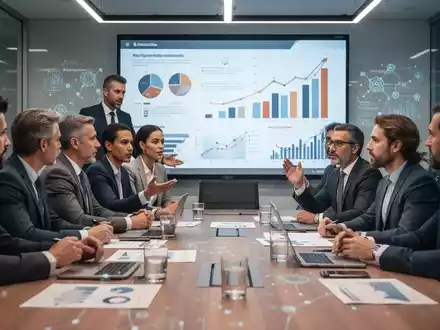 Geschäftsleute diskutieren in einem modernen Konferenzraum über Wirtschaftswachstum und Investitionen. - Foto: über boerse-global.de