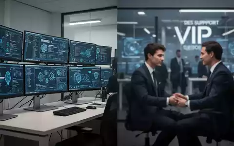 Ein stilisiertes Bild, das eine moderne IT-Support-Umgebung darstellt, mit einem Standard-Arbeitsplatz und VIP-Support im Hintergrund. - Foto: über boerse-global.de